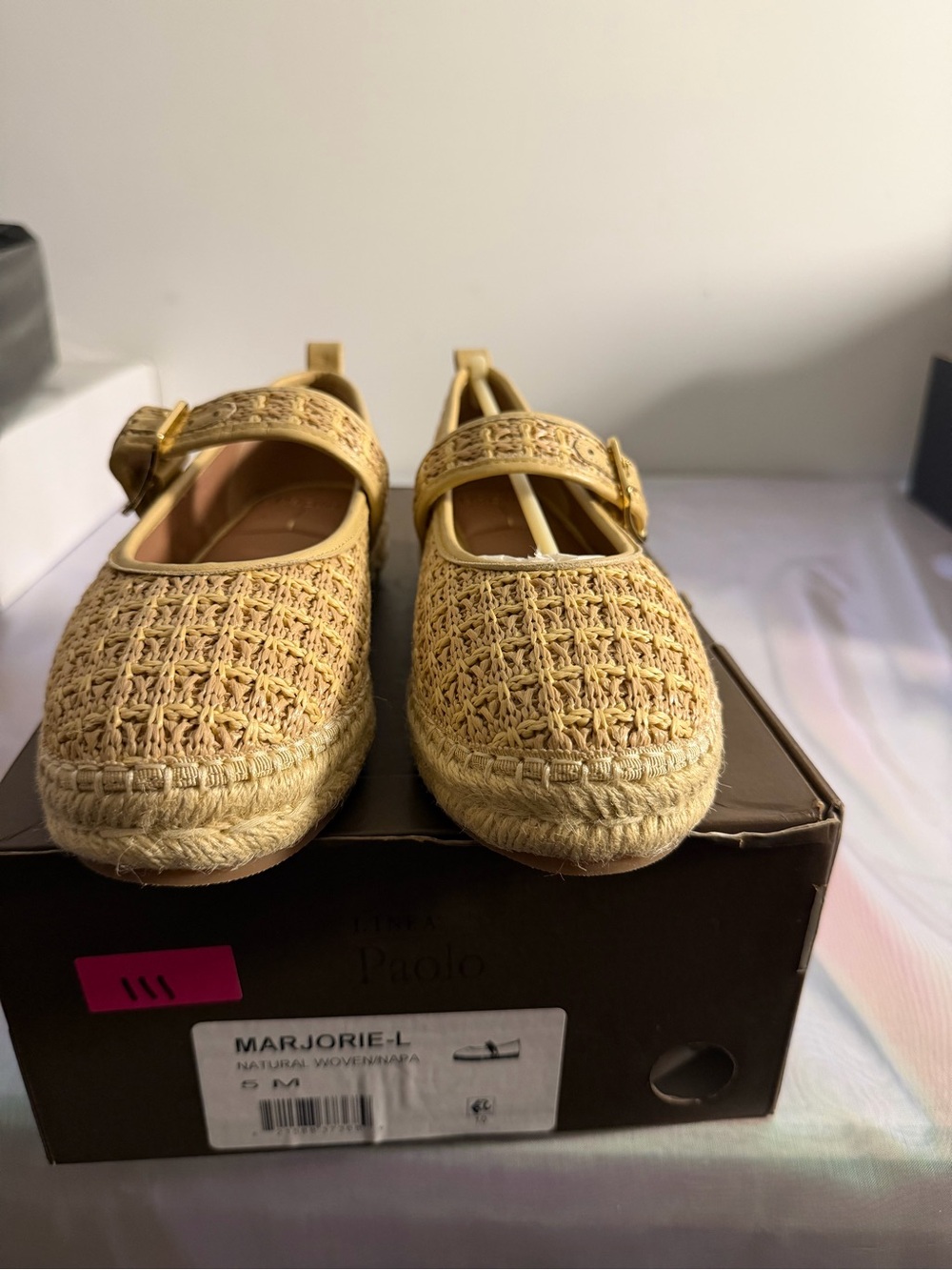 Paolo Marjorie-L Natural Woven Mary Jane Flats - Tan